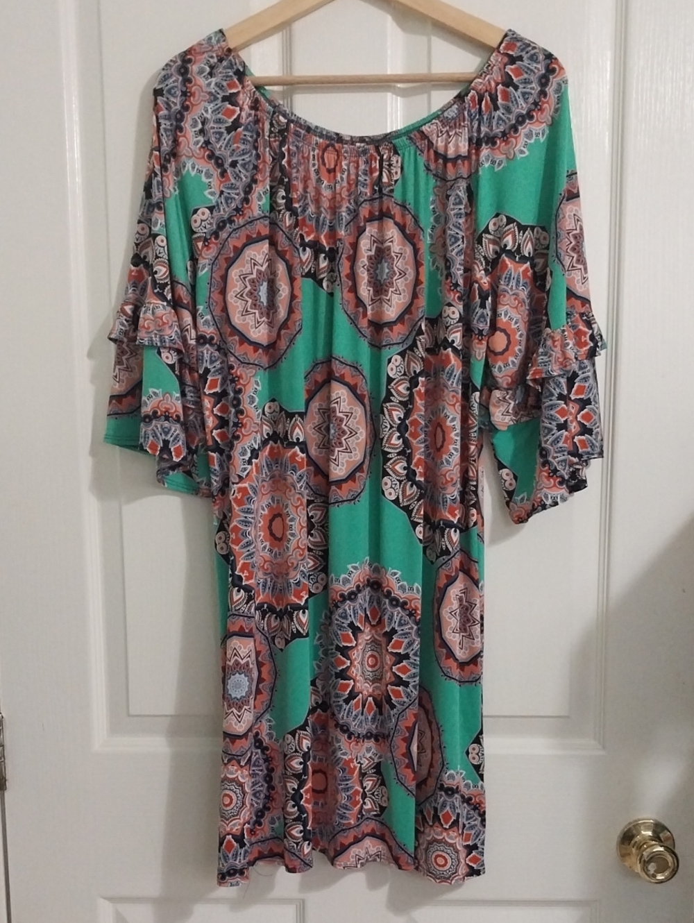 Coco Kelly XL Mint Green and Coral Medallion Dress Boho